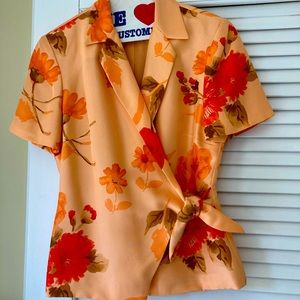 Wrap-around blouse with tie